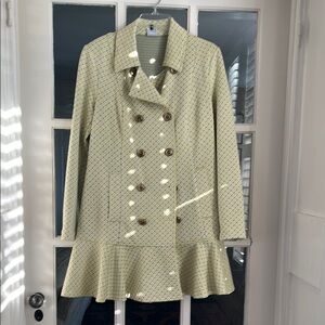 Elegant Cream Double-Breasted Women's Coat w/yellow & black